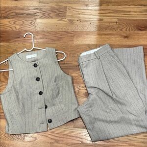 Zara Beige Pinstripe Pantsuit Set